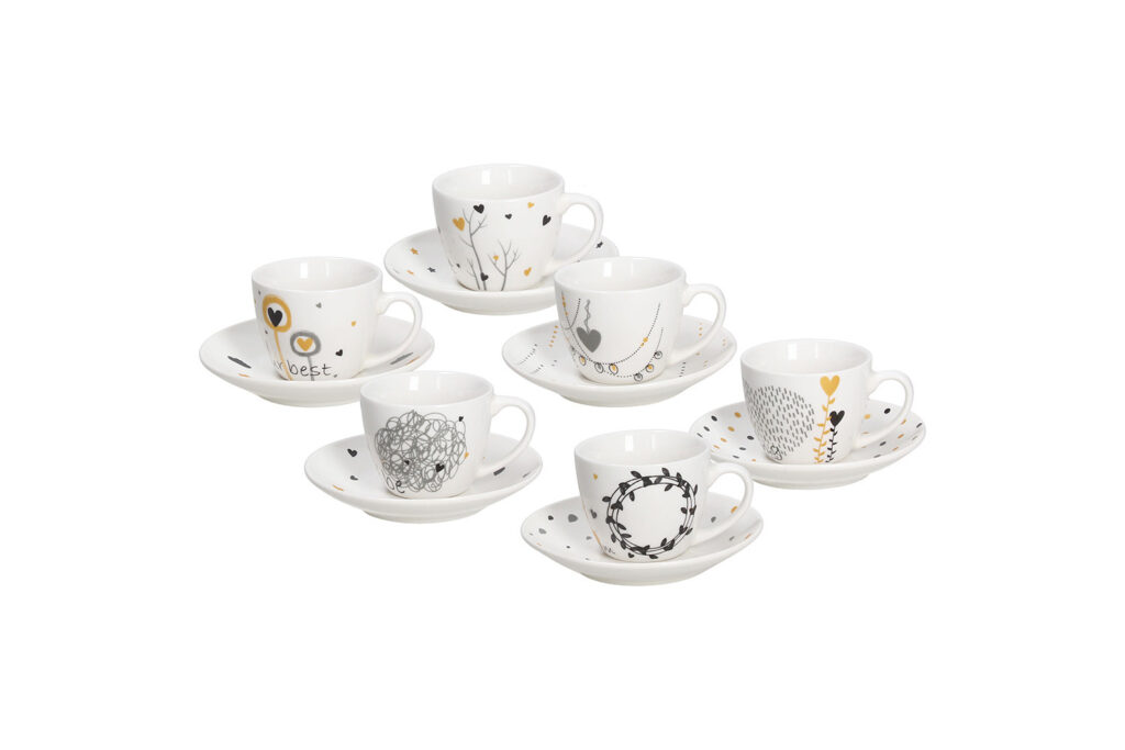6 tazze caffè con piattino iris goldy Tognana