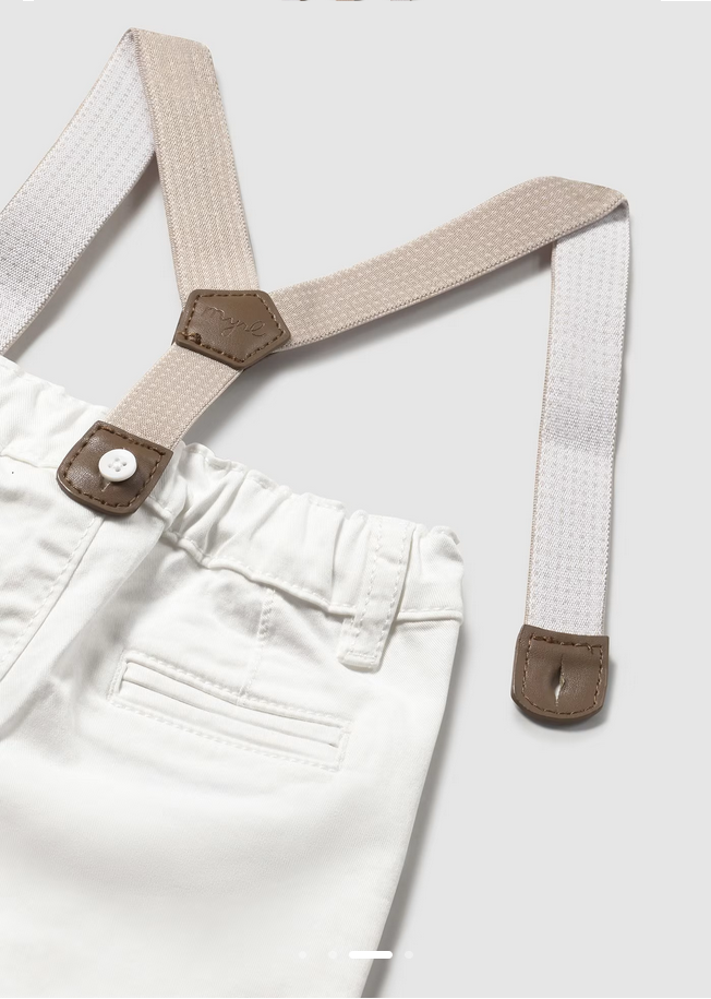 Pantalone Neonato Bretelle Bianco - Image 3