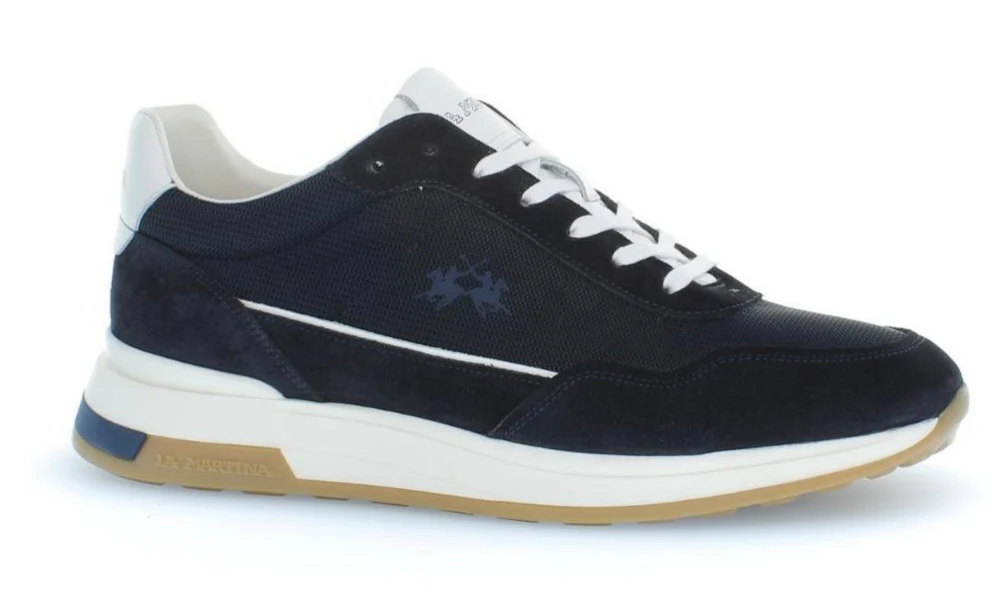 Sneaker uomo blu in tessuto e camoscio La Martina